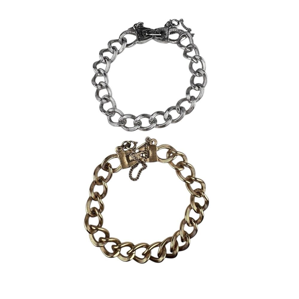 Monet Vintage Bracelets Lot of 2 Textured Links wiht Safety Clasp 7.5"